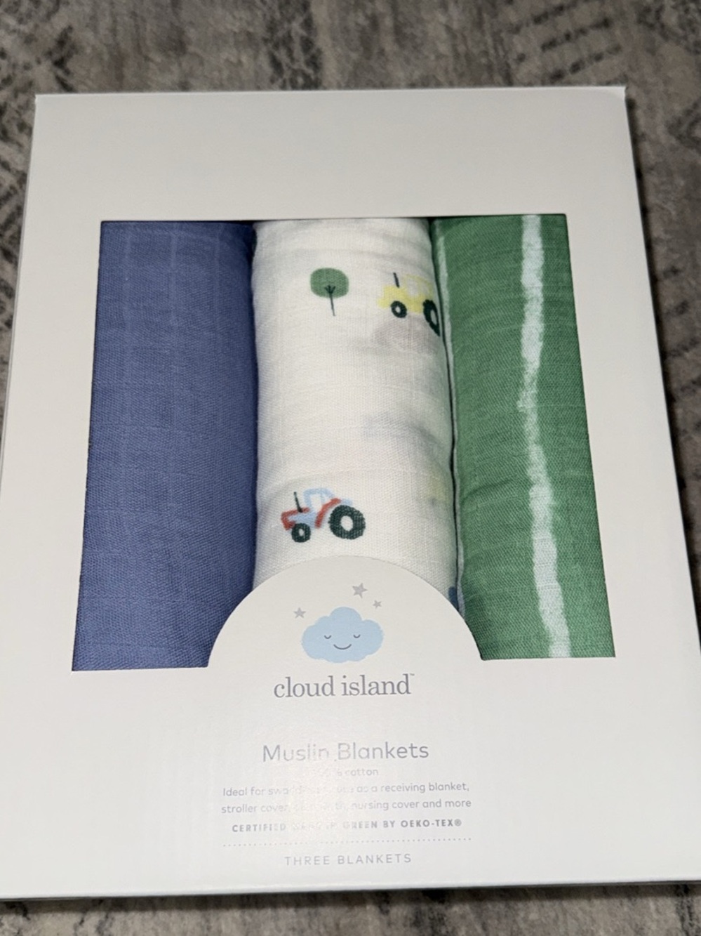 cloud island Muslin Blankets Set - Blue, White, Green